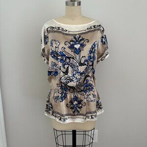 White House Black Market Silk, Handkerchief Shirt with Elastic Waist Size Small